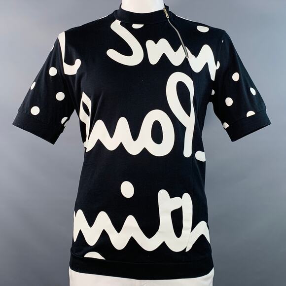 PAUL SMITH Size XL Black White Logo Cotton Zipper Short Sleeve Pullover - Picture 1 of 6